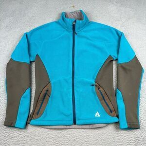 First Ascent Fleece Jacket Womens Medium Blue Gray Full Zip Stretch Hike Outdoor